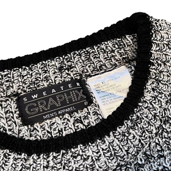 Graphix Gray Black Knit Oversized Vintage 90s Pullover Sweater Mens Size XL - Picture 6 of 6